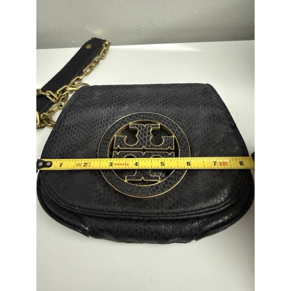 Vintage Tory Burch Black Leather Crossbody Gold Logo Chain Bag - Picture 12 of 13